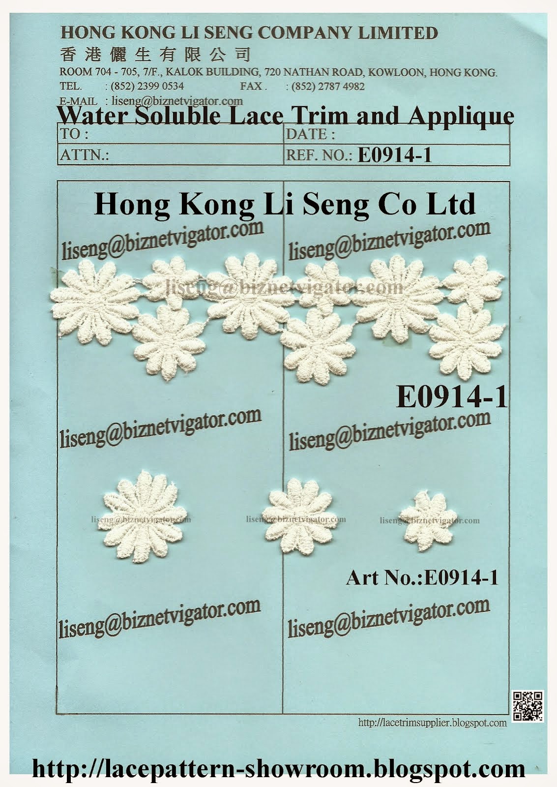 Lace Trim and Lace Applique Manufacturer Wholesaler Supplier - Hong Kong Li Seng Co Ltd