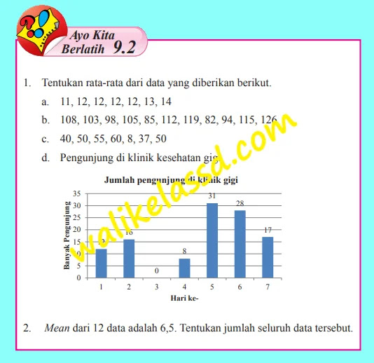 Kunci Jawaban Matematika Kelas 8 Halaman 241 242 243 Ayo Kita Berlatih 9 2 Menentukan Rata Rata Mean Suatu Data Wali Kelas Sd