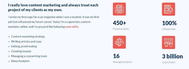 copywriter website statistics section