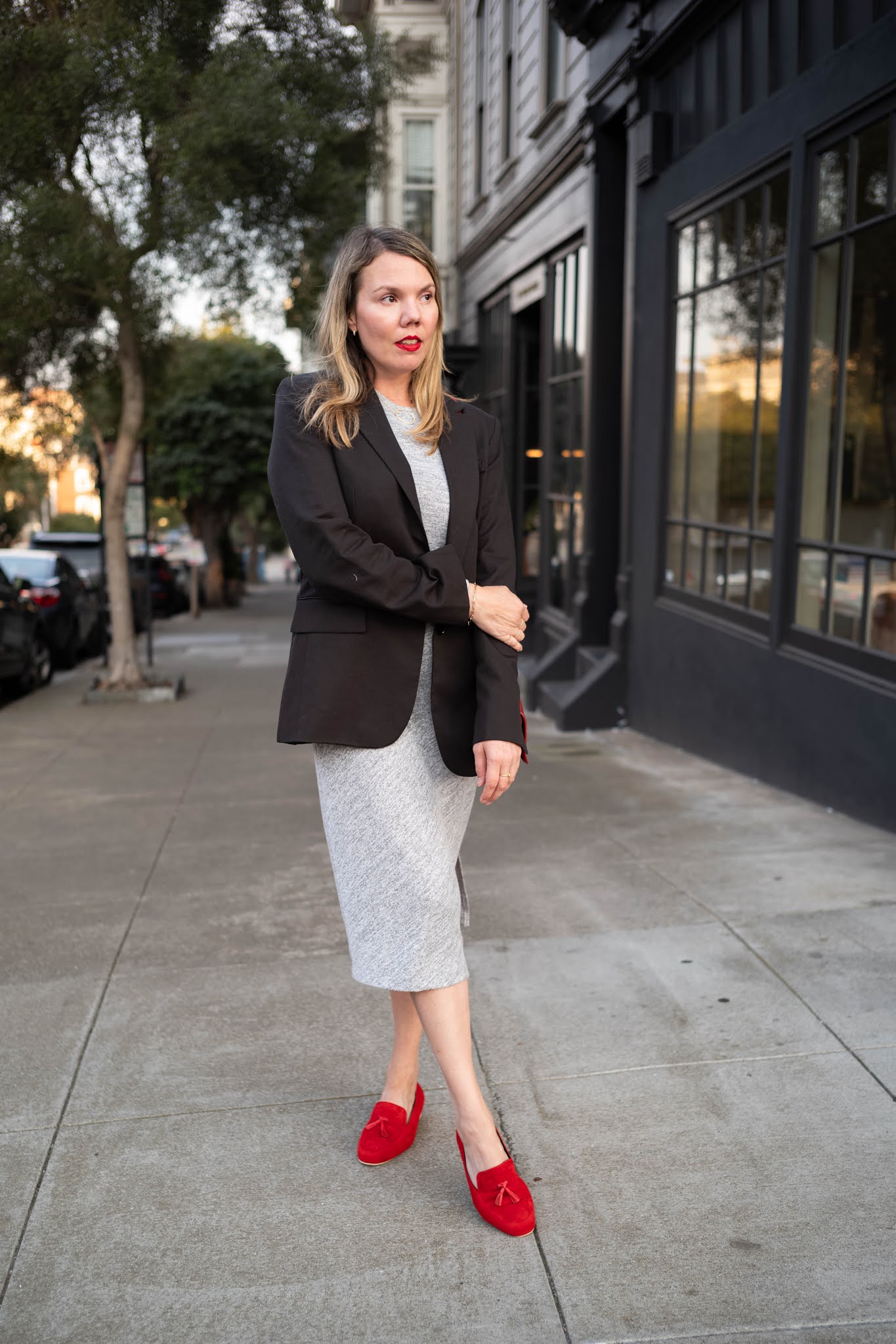 red shoes dress outfit