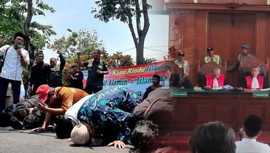 Gus Nur Diputus Bersalah, Banser dan PGN Sujud Syukur di Depan Pengadilan Negeri Surabaya