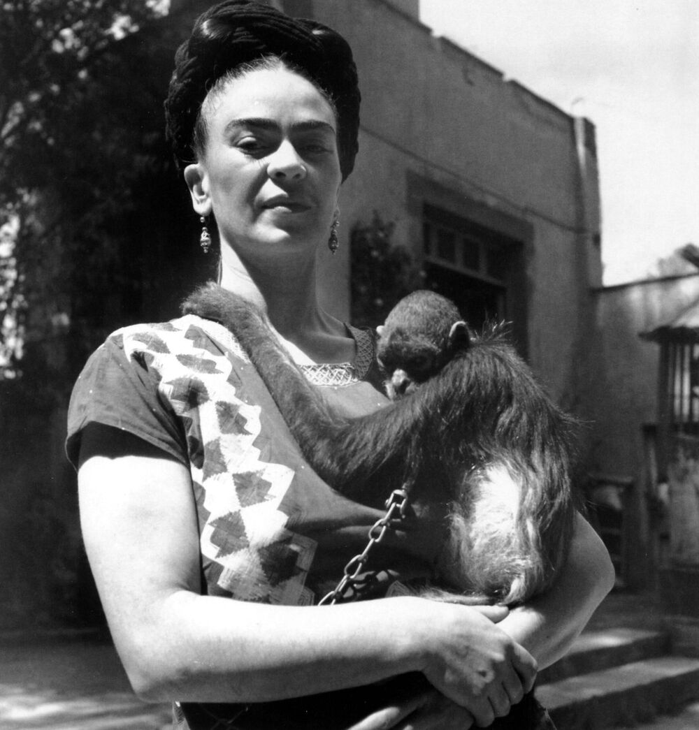 Monkeys, Dogs and Deer Vintage Portraits of Frida Kahlo Posing With Her Beloved Pets at Home Monkeys, Dogs and Deer Vintage Portraits of Frida Kahlo Posing With Her Beloved Pets at Home
