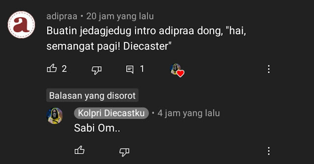 Percakapan chatting di Channel Youtube Kolpri Diecastku | adipraa.com Percakapan chatting di Channel Youtube Kolpri Diecastku