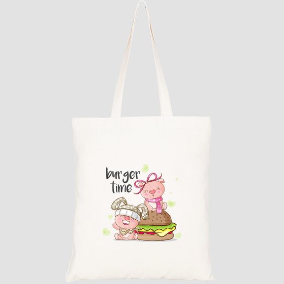 TÚI VẢI TOTE CANVAS IN HÌNH CUTE PIG ANIMAL BURGER HT184 – HTFASHION