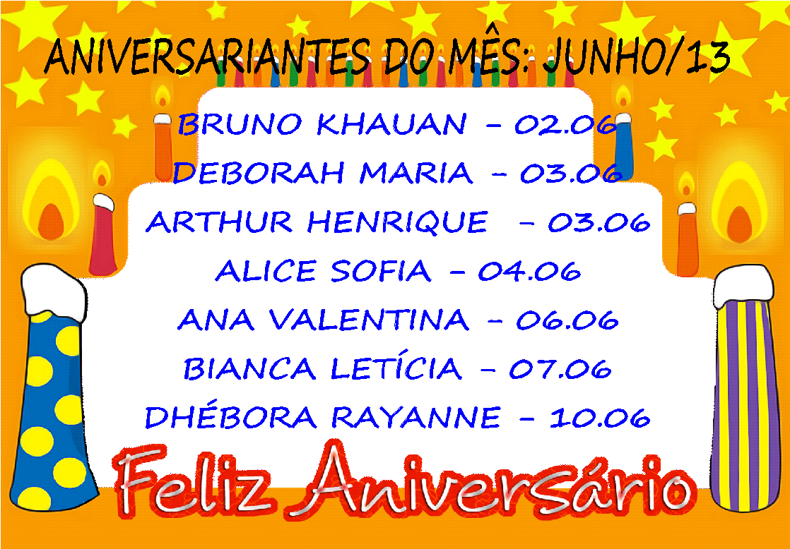 . Aniversariantes do Mês JUNHO . Aniversariantes do Mês JUNHO