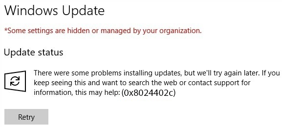 Codice di errore di Windows Update 0x8024402c