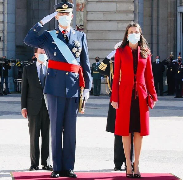 Princess Leonor and Infanta Sofia.  Felipe Varela Andrea red coat from the Spring Summer 2017 collection, Lodi pumps