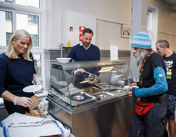 Princess Mette-Marit visited the Church City Mission's project the City Breakfast in Toyen Church. Mette-Marit wore Prada wool sweater and trousers