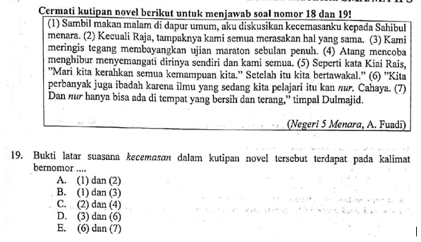 CONTOH SOAL BUKTI LATAR SUASANA DALAM CERITA (PEMBAHASAN SOAL UN 2019