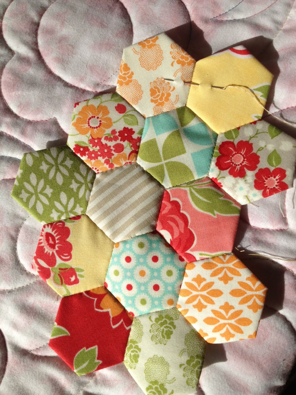 My Sewing Room Playing with bigger Hexies