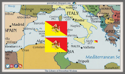  Sicilian flag on the map of Sicily