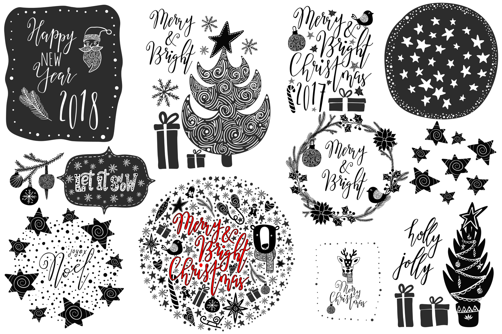 Black &amp; White Christmas Clip-Art Set - Black &amp; White Christmas Clip-Art Set DOWNLOAD HERE