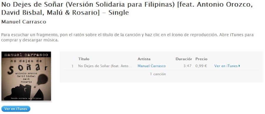 Manuel Carrasco, David Bisbal, Antonio Orozco, Malu y Rosario, cantan No Dejes De Sonar, tema solidario para Filipinas, disponible en iTunes