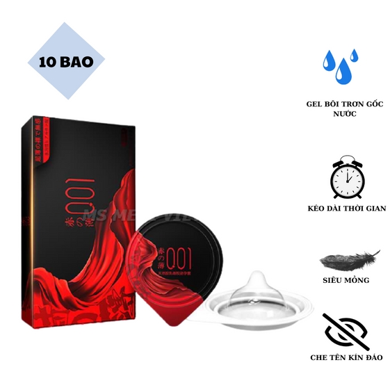 [HỘP] BAO CAO SU 001 SIÊU MỎNG X2 GEL BÔI TRƠN GỐC NƯỚC, ÔM SÁT CHÂN THẬT TRONG TỪNG CÚ CHẠM, KÉO DÀI THỜI GIAN – OLO – 10 CÁI/HỘP