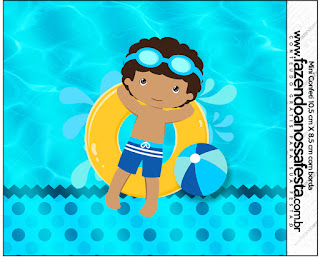 Fiesta en la Piscina, Niño Moreno: Etiquetas para Candy Bar para Imprimir Gratis. Etiquetas de Fiesta en la Piscina, Niño Moreno para imprimir gratis.