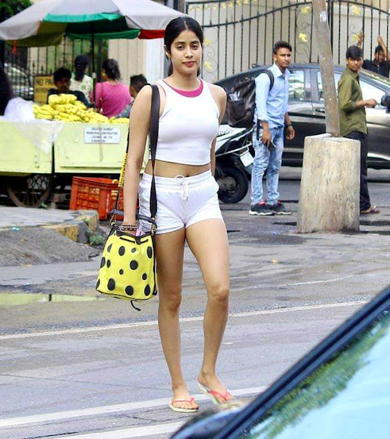 Milky Hot Thighs & Legs of Indian Celebs : Jhanvi Kapoor in Mini Short On  The Street