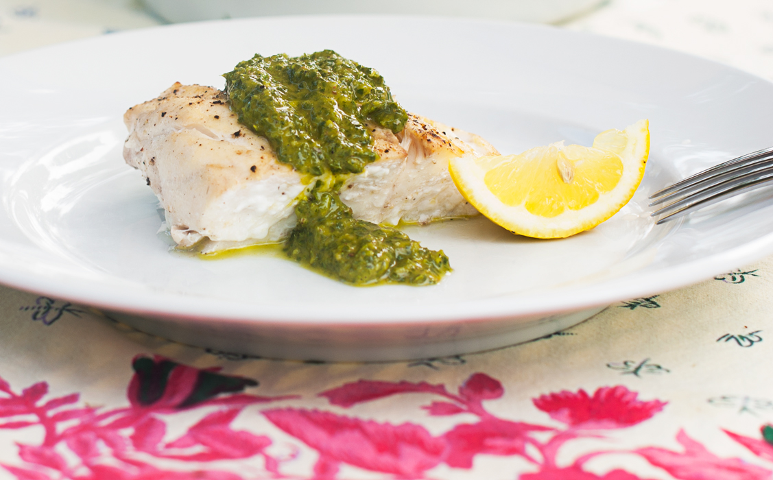 Margie O'Hara A Creative Life Striper Grilled with Chimichurri Sauce