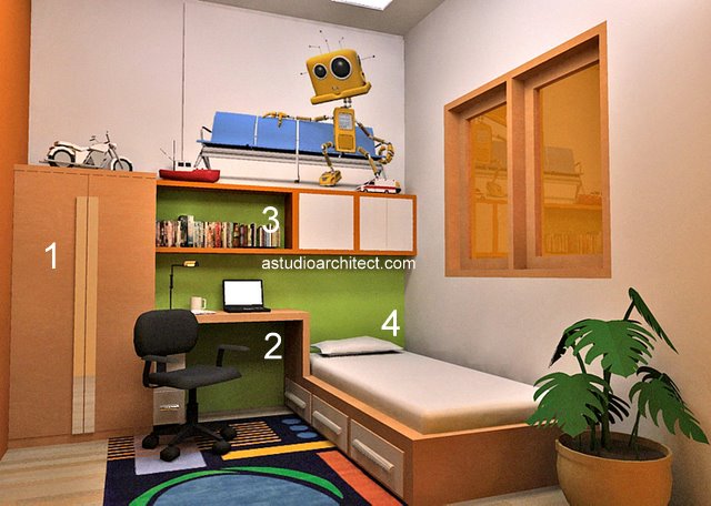 Konsep kamar  tidur anak  dengan area belajar 