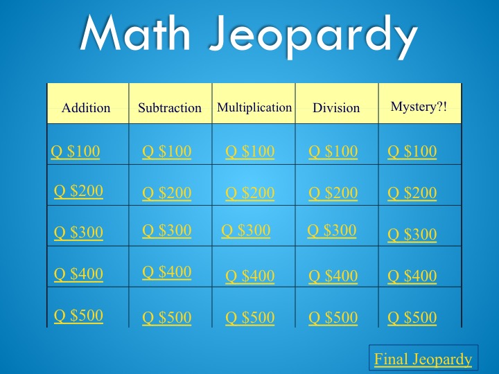 Carrie Pluger: Third Grade: Math Jepoardy for Third Graders