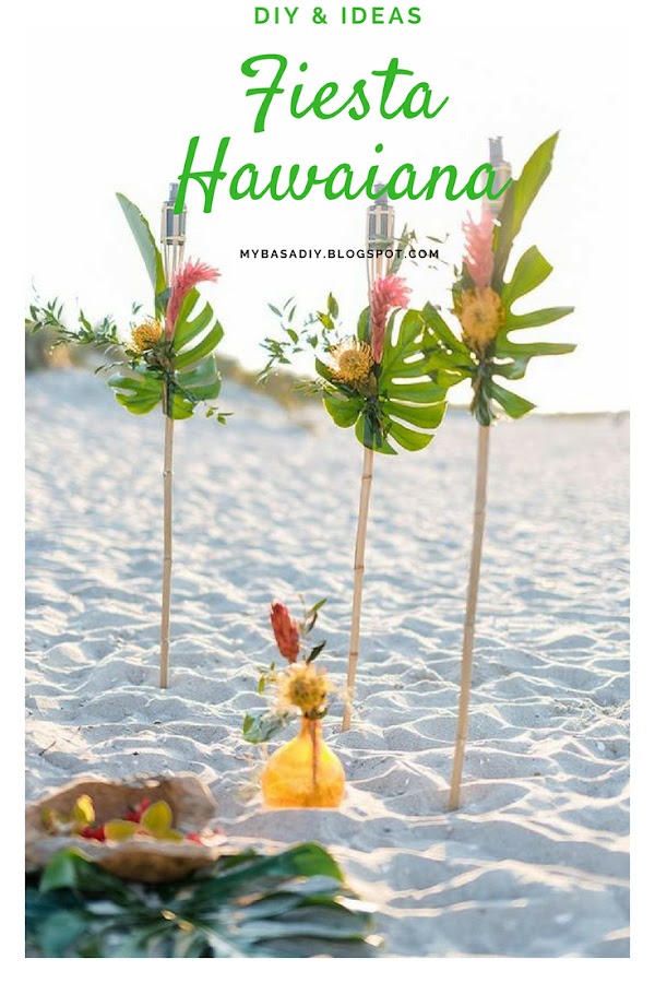 ideas tutoriales paso a paso decoración fiesta hawaiana de verano hibiscus hojas tropicales palmeras tiki 