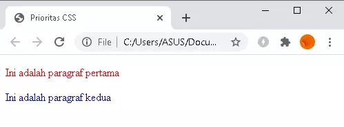 Urutan prioritas selector berdasarkan cara penulisan code (cascading) Cascading