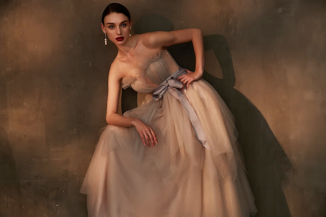 ruffle strapless beige prom dress 2020