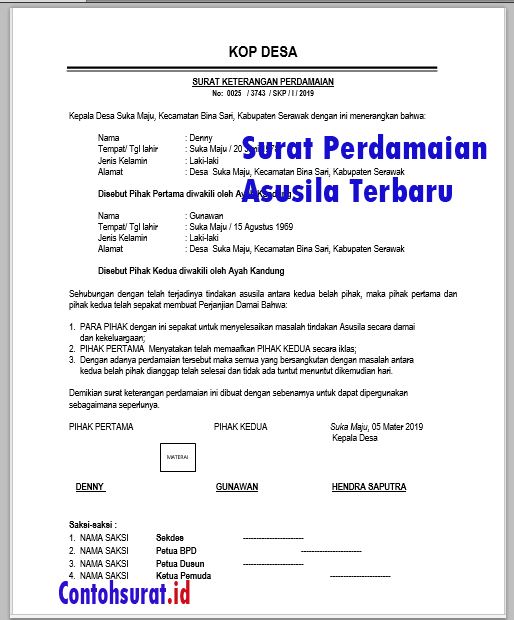 Contoh Surat Perjanjian Kesepakatan Damai Nusagates