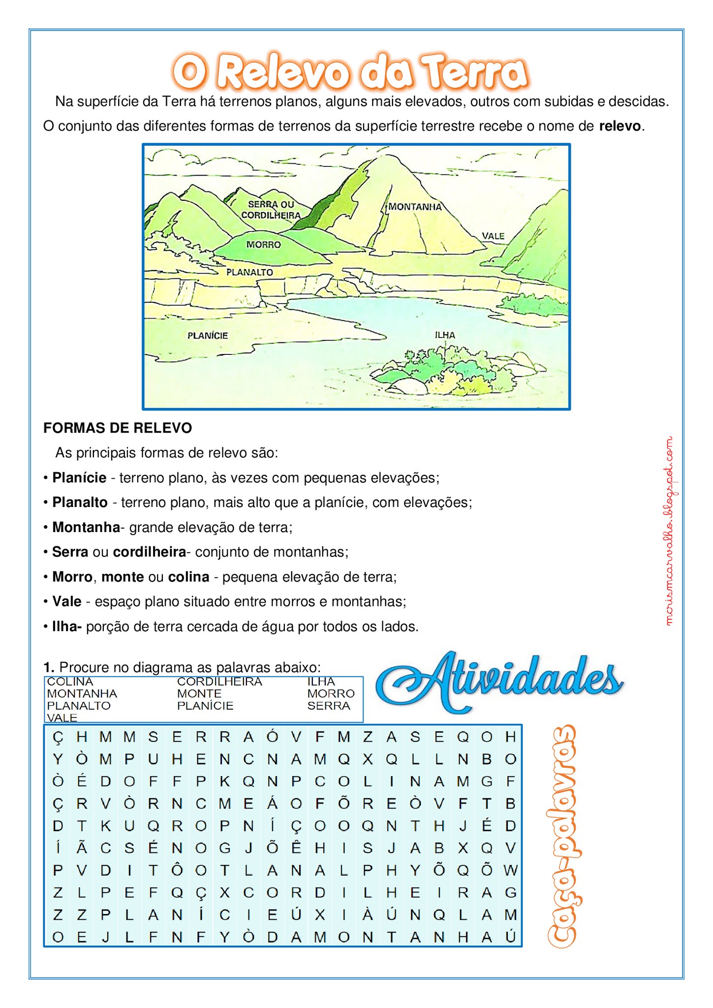 Atividade sobre AS FORMAS DO RELEVO Atividade sobre AS FORMAS DO RELEVO