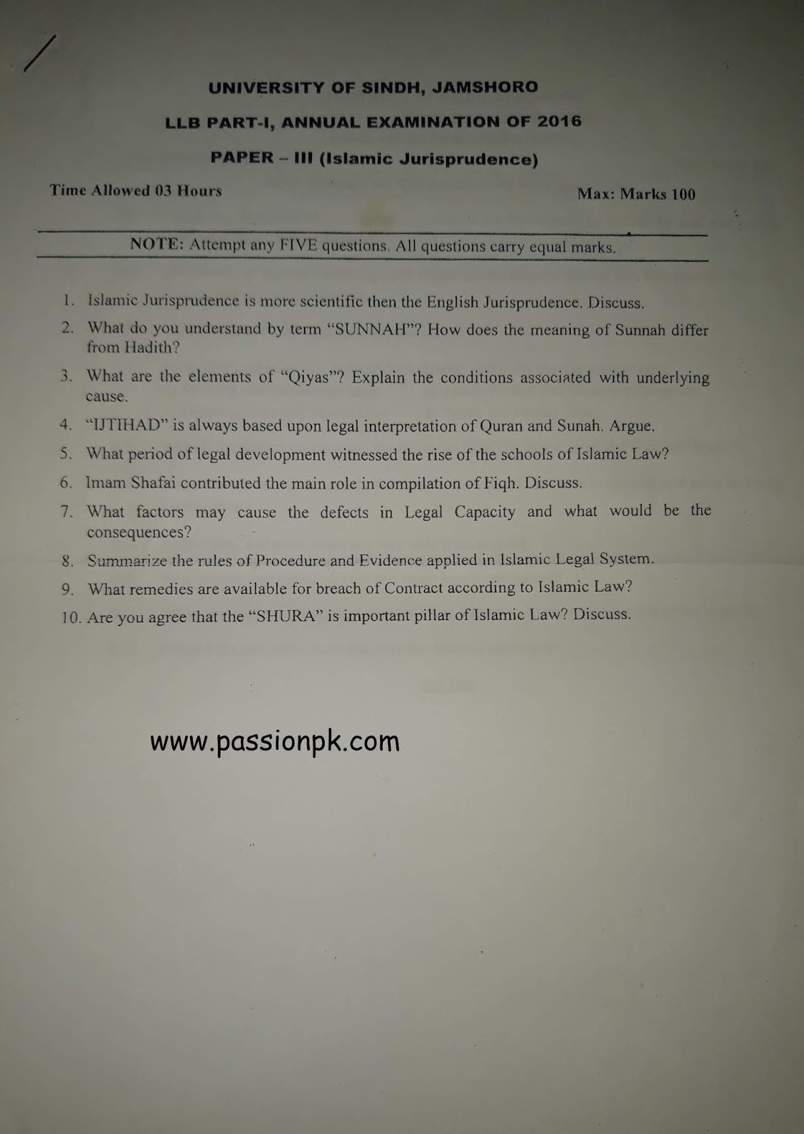 PASSIONPK Sindh University LLB Part 1 Past Papers Of Islamic Jurisprudence passionpk-sindh-university-llb-part-1-past-papers-of-islamic-jurisprudence