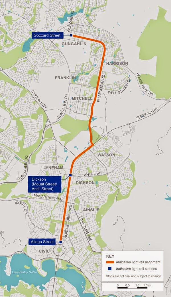 ACT Light Rail Gungahlin to Civic Capital Metro Route Maps