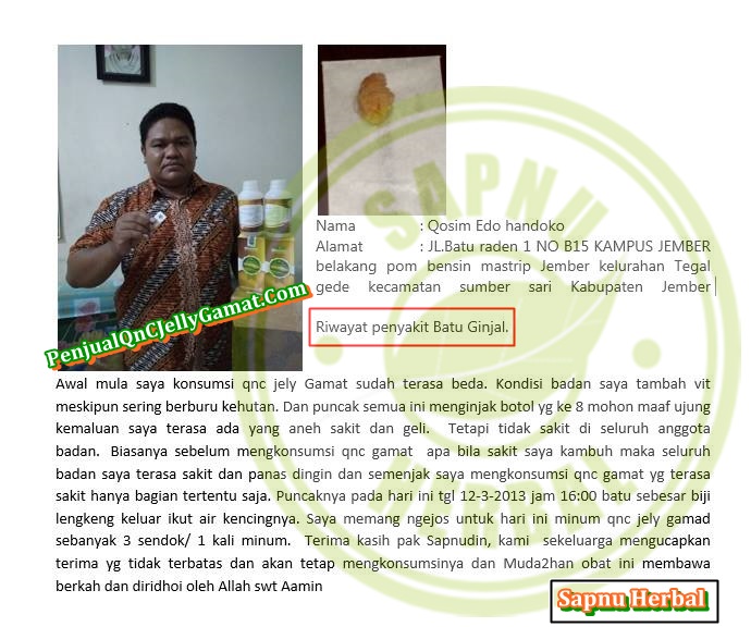 Obat Penghancur Batu Ginjal Terbaik Terbukti Manjur ~ TESTIMONI QNC JELLY GAMAT Obat Penghancur Batu Ginjal Terbaik Terbukti Manjur ~ TESTIMONI QNC JELLY GAMAT