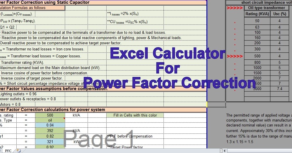 Engineeringxls Excel Calculator For Power Factor Correction
