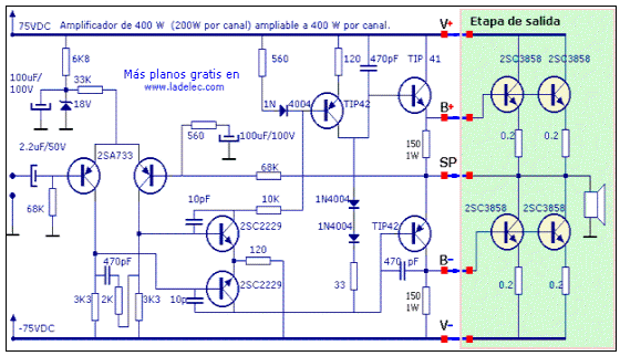 varonil Paleto social Electronica Circuitos Diagramas : Circuito amplificador de 400W