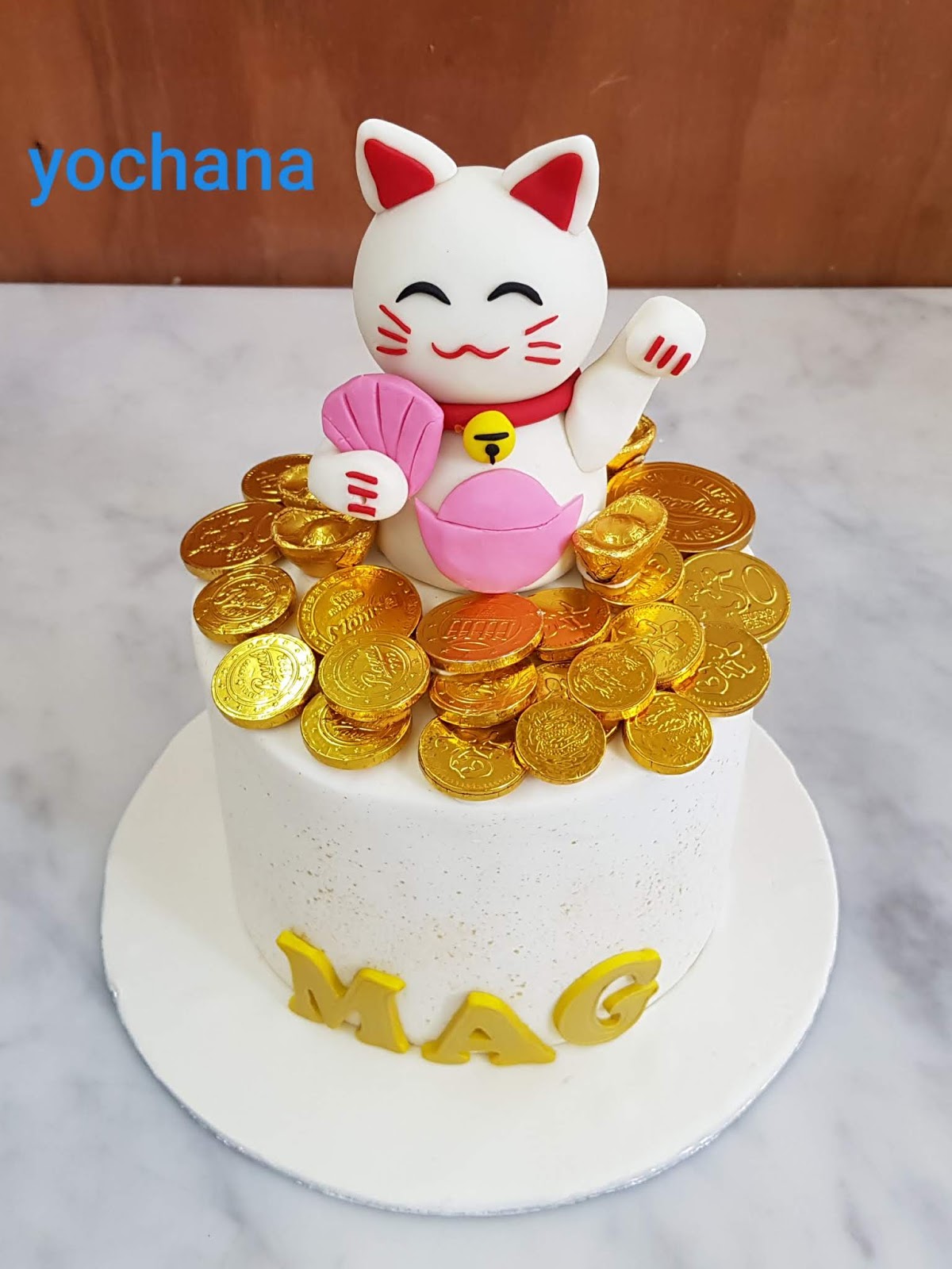 Longevity Topper Cake #174 - Money Tree Lucky Cat | CAKEINSPIRATION SG