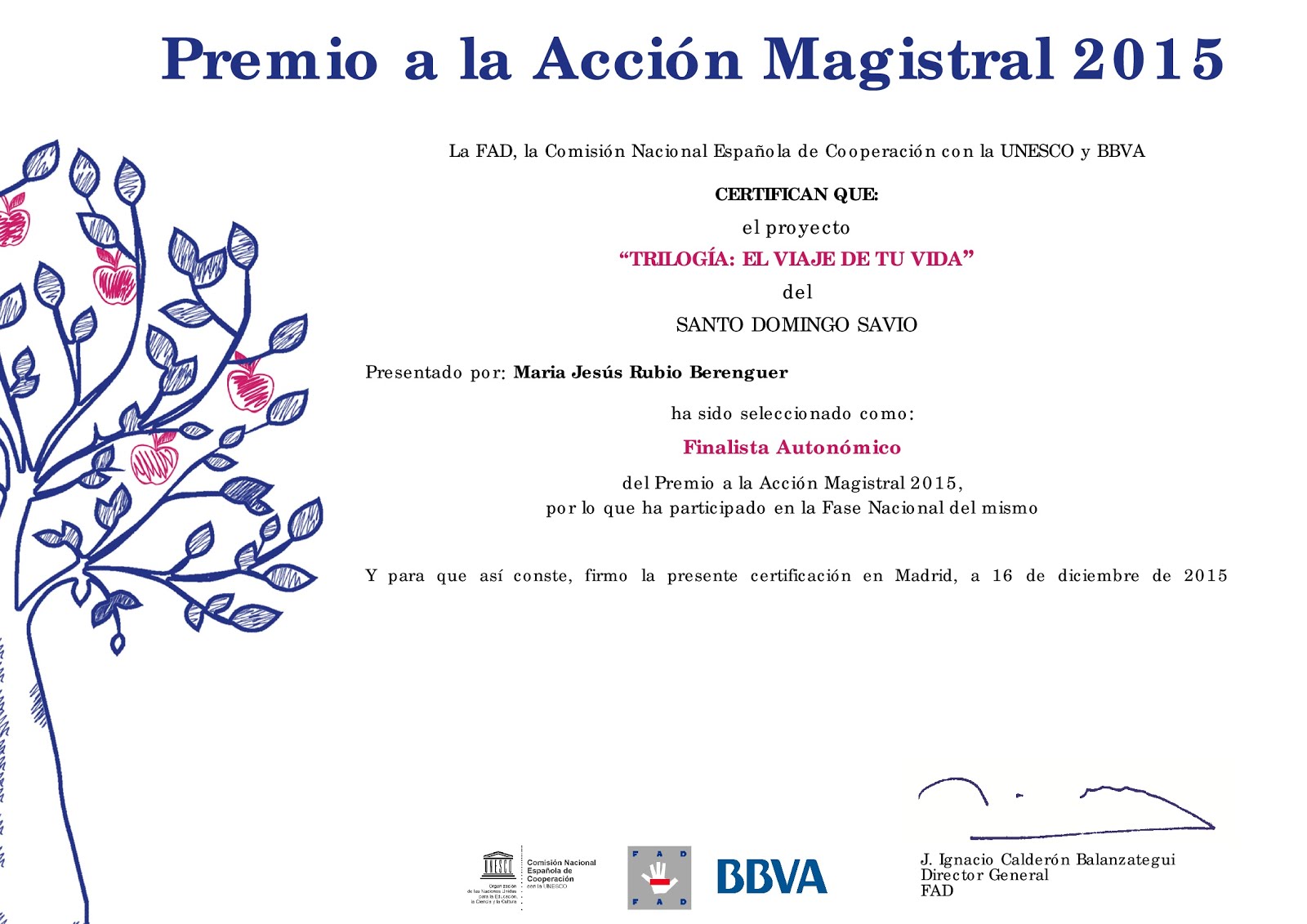 Premio Acción Magistral Finalista Autonómica 2015