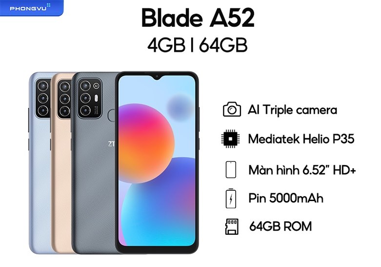 Điện thoại ZTE Blade A52 4GB/64GB - Chính hãng
