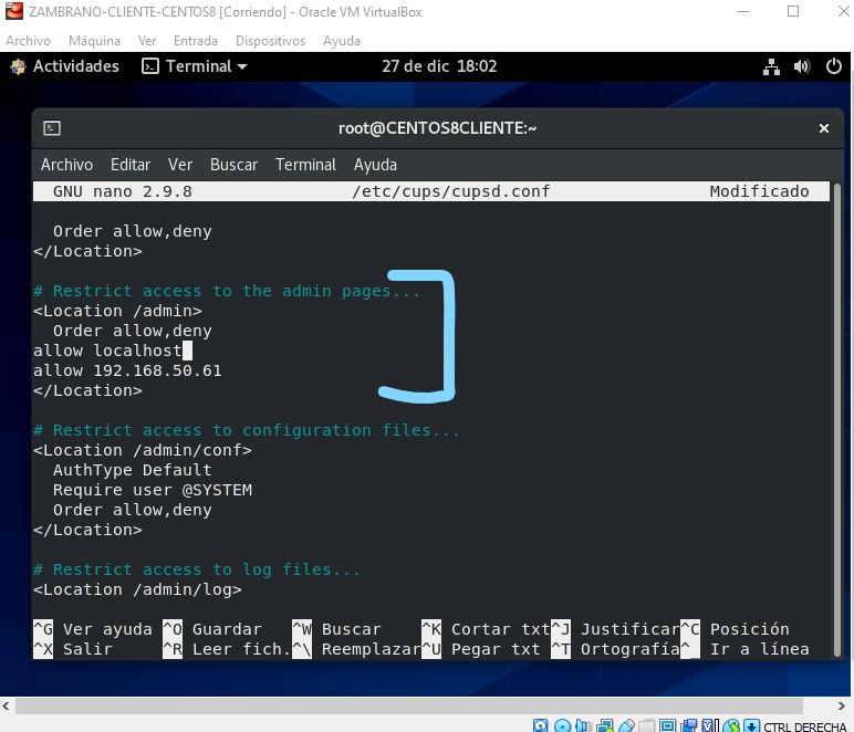 Instalación del servicio CUPS en CentOS 8 Cliente