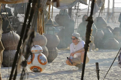 Set photo of J.J. Abrams and BB8 from Star Wars Episode VII: The Force Awakens