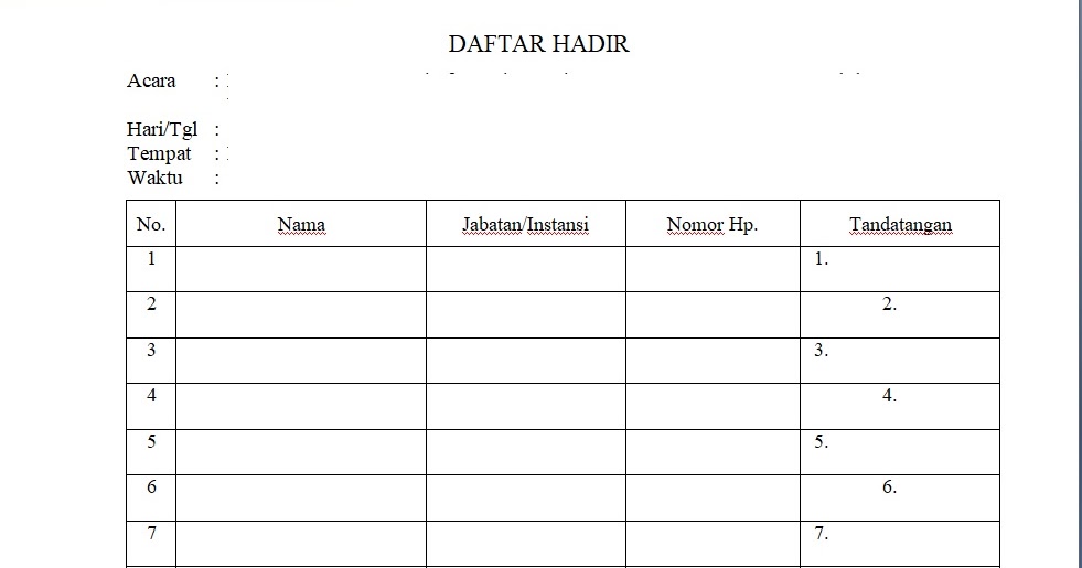 Daftar hadir peserta rapat