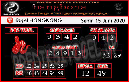 Prediksi HK Senin 15 Juni 2020 - Bang Bona