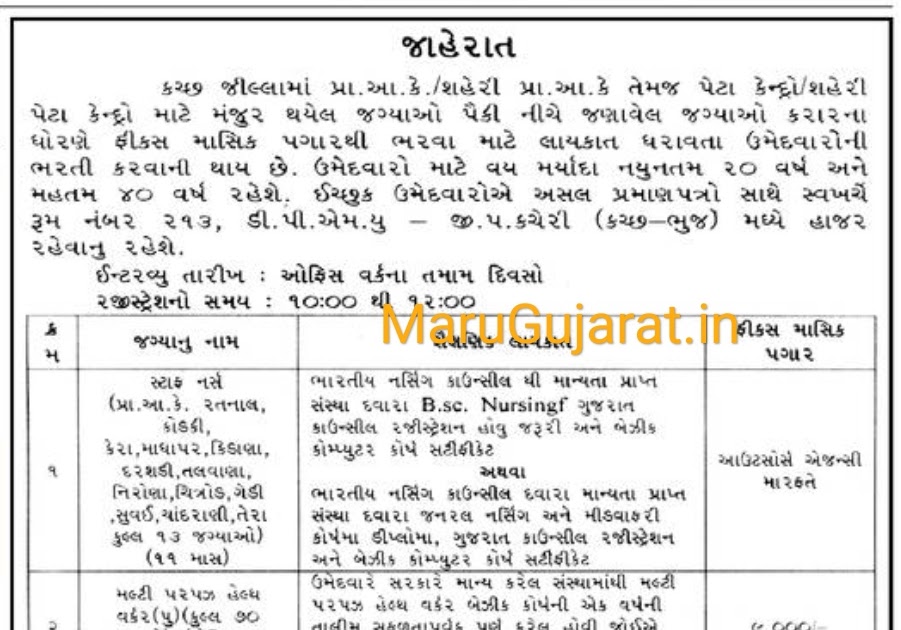 District Panchayat Kutch Bhuj Recruitment for Staff Nurse, Multi