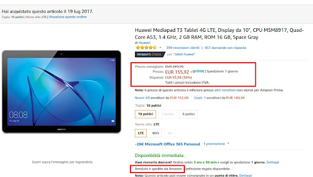 Huawei MediaPad T3 10 LTE in offerta a 155 euro venduto e spedito da Amazon  [Miglior prezzo di sempre]