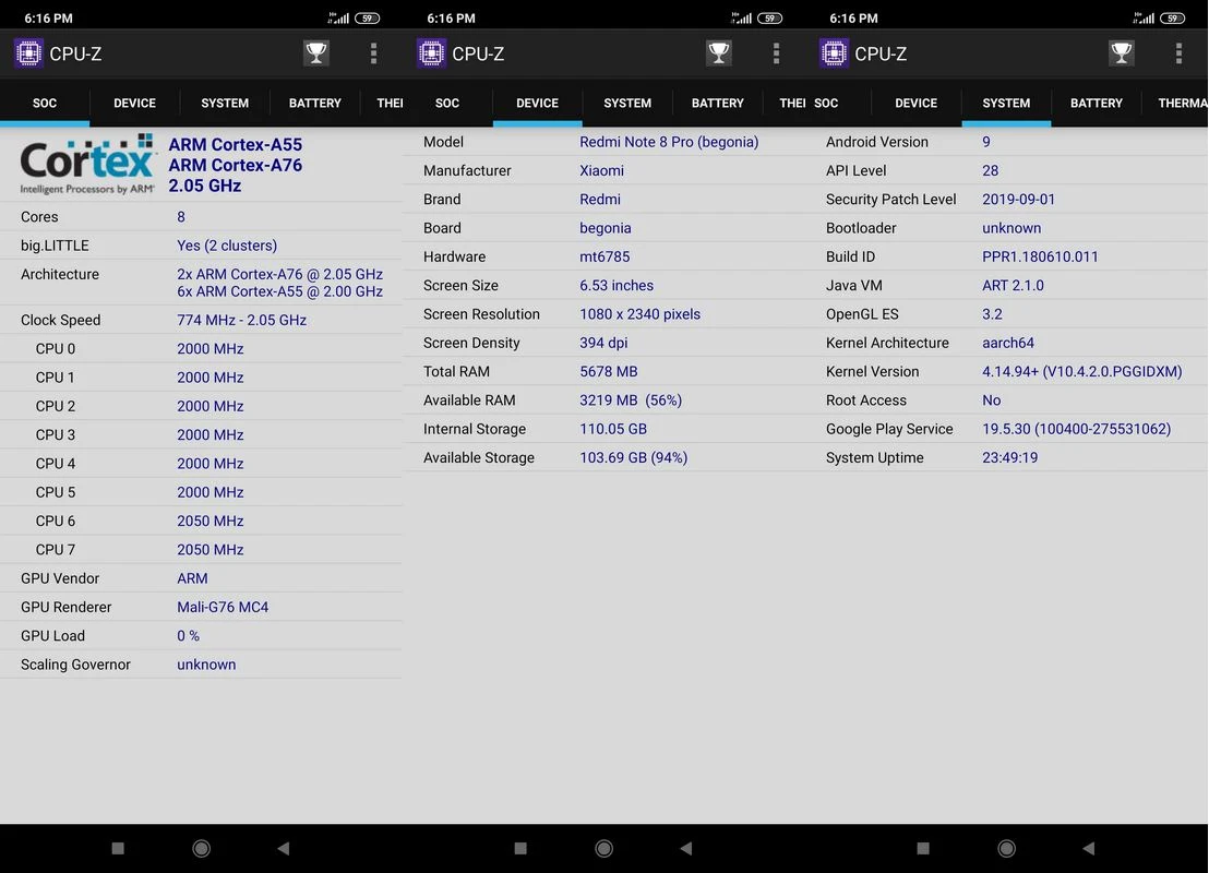 CPU-Z Xiaomi Redmi Note 8 Pro