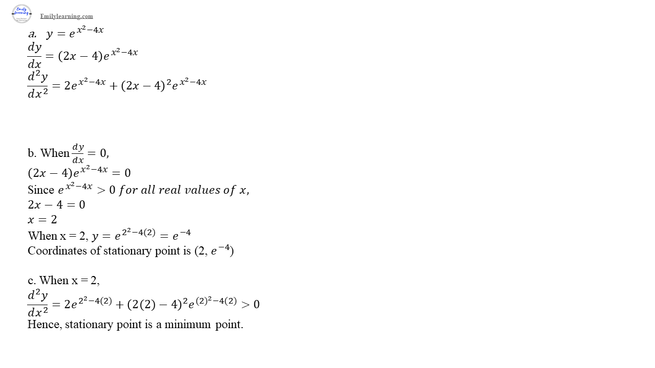 O level additional mathematics specimen paper 2 question 7: differentiation of exponential functions and applying differentiation to stationary points