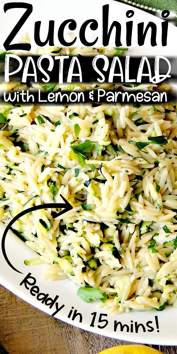 Lemony Orzo with Zucchini and Parmesan is a quick and easy side dish that only uses 5 ingredients. #pasta #zucchini #pastasalad #salad #sidedish #lemon #parmesan #recipe | bobbiskozykitchen.com