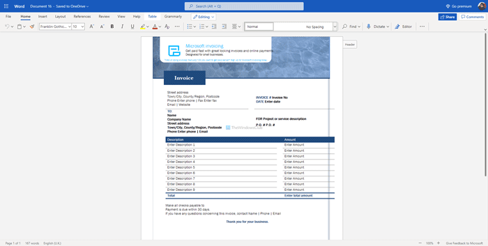 Las mejores plantillas de facturas para Word Online