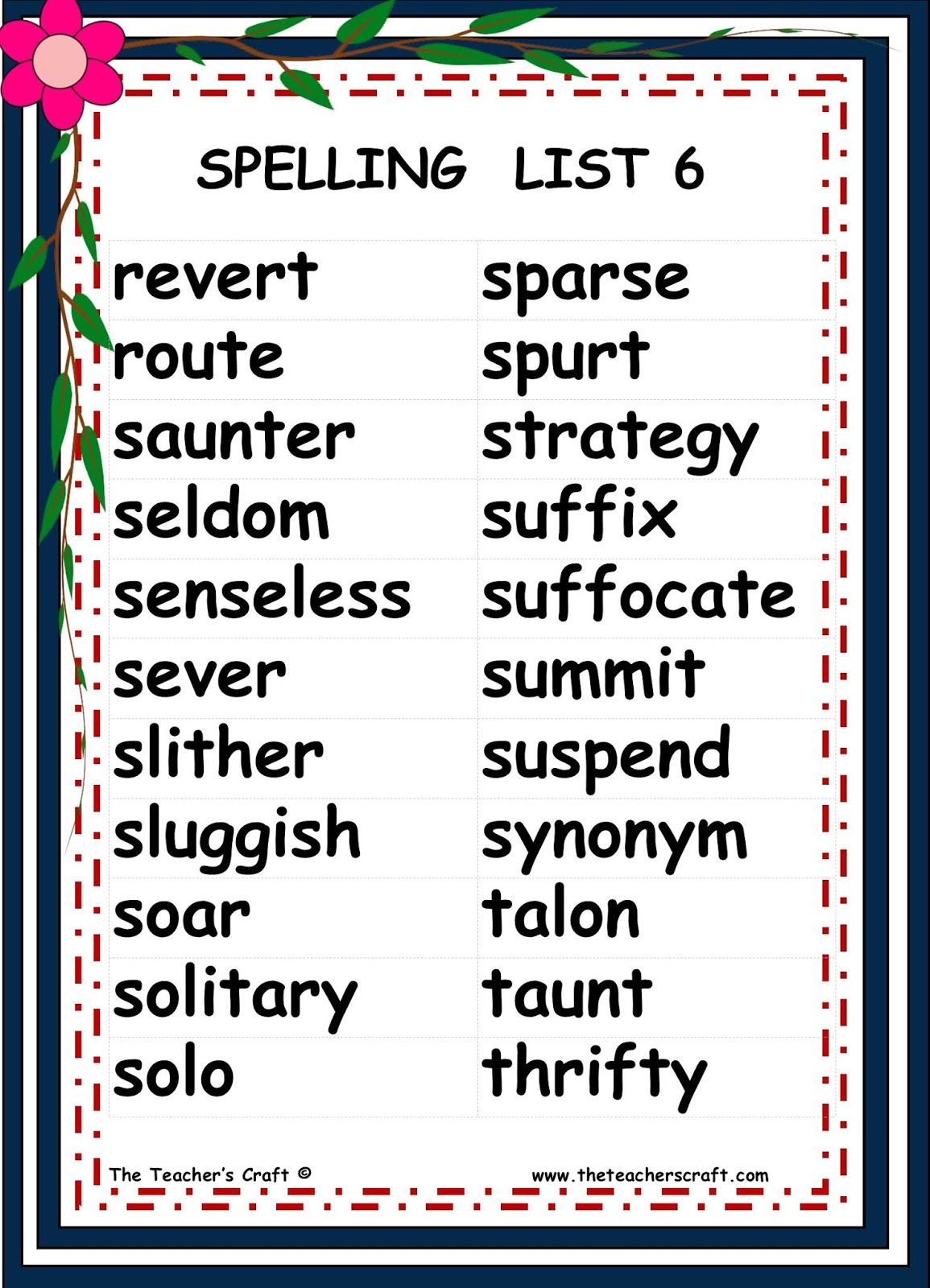 Spelling List for Intermediate Level - The Teacher's Craft