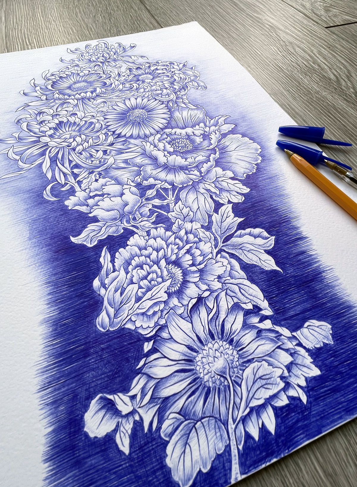 Meerkatsu Art Floral Composition in Ballpoint Pen