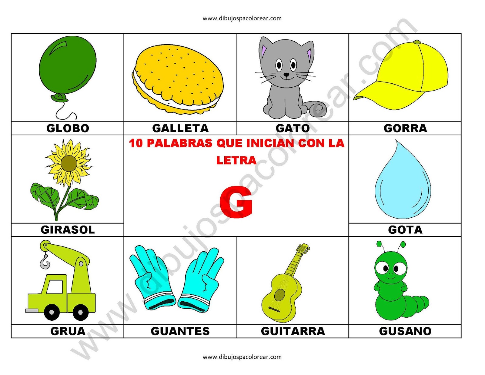 10 palabras u objetos que inician con la letra G