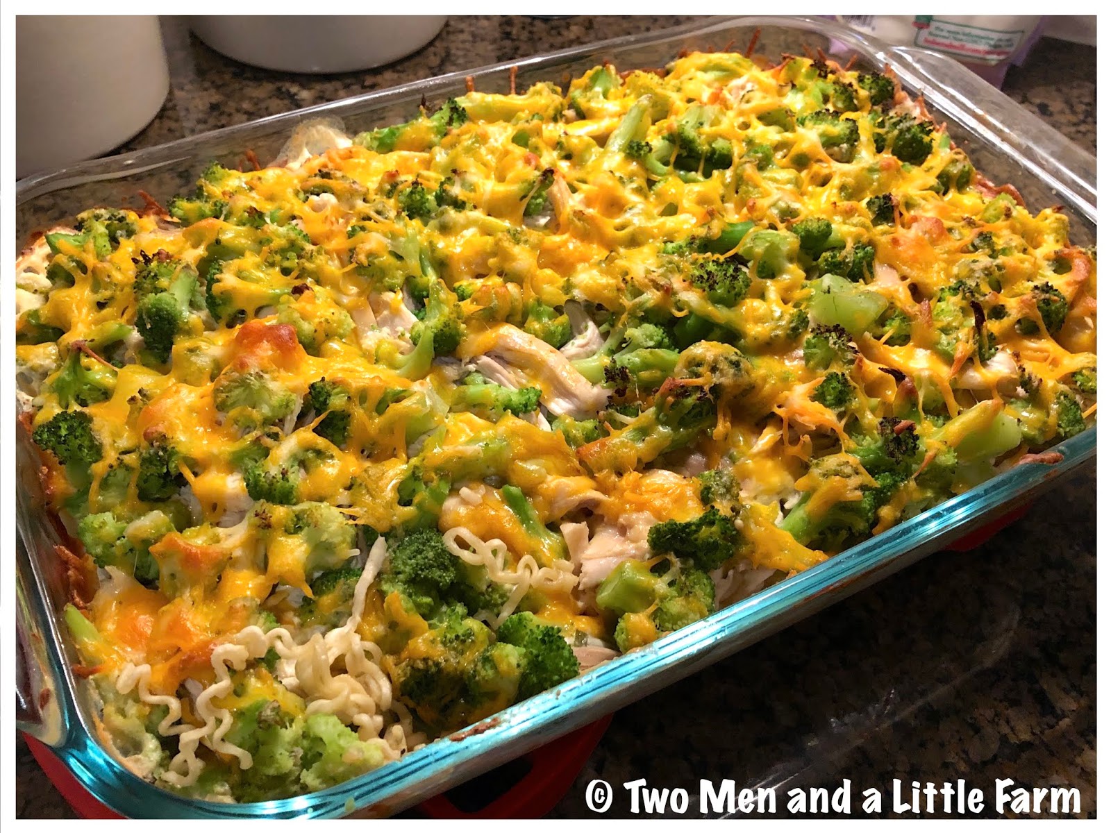 Two Men and a Little Farm RAMEN NOODLE CHICKEN BROCCOLI BAKE RECIPE